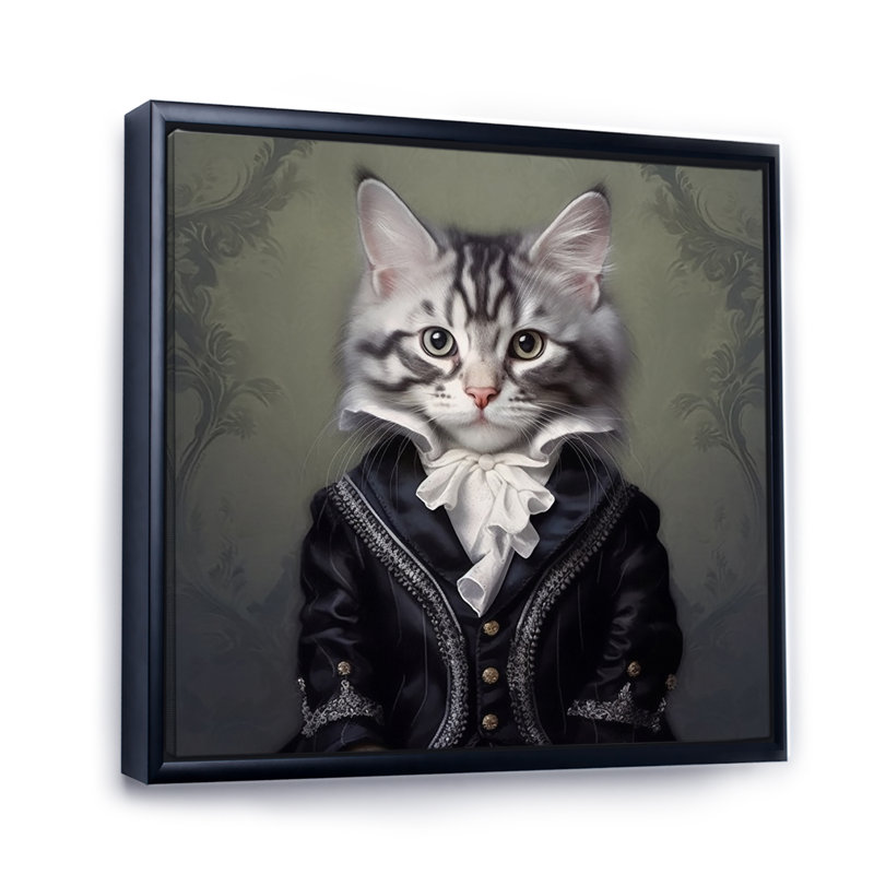Chat, impression sur toile, Elegant Whiskers, Cadre flottant noir, H 16 po x l 16 po x P 1 po
