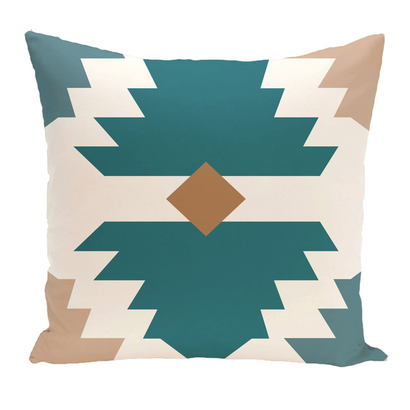Geometric Reversible Throw Pillow, 18" H x 18" W, Aqua