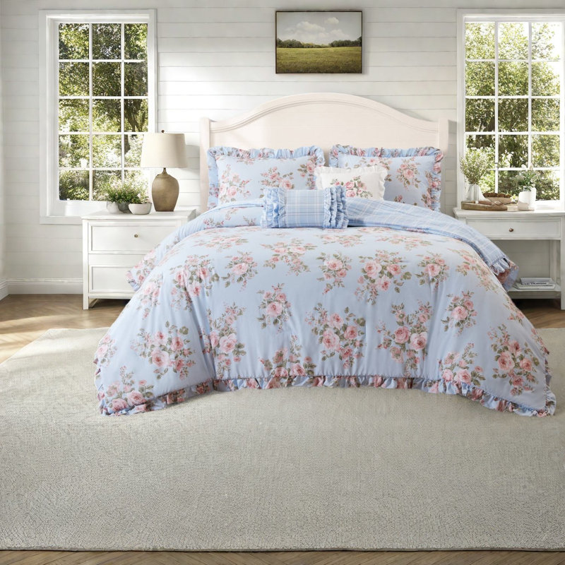 Checkered and Floral Comforter Set