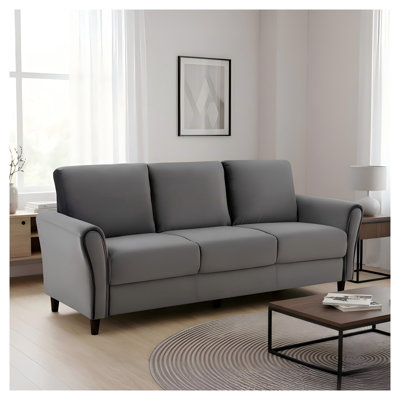 Canapé 3 places Patricia avec accoudoirs incurvés, canapé rembourré au style épuré du milieu du siècle avec structure en bois, mobilier de salon en polyester gris