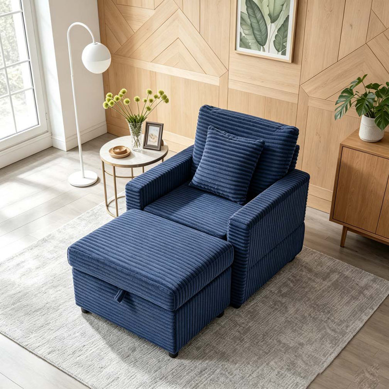 Fauteuil d'appoint confortable en velours côtelé, Bleu