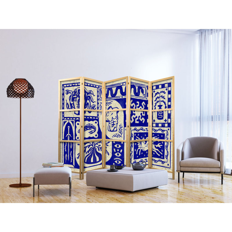 225cm W x 171cm H 5 - Panel Solid Wood Folding Room Divider