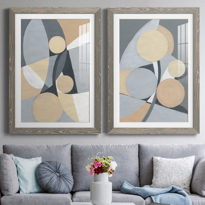 Millenium I - ensemble de 2 reproductions d'art, Blanc, Cadre en papier gris, H 44 po x l 31 po x P 1 po
