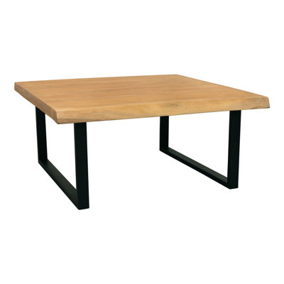 39" Natural And Black Solid Wood And Iron Square Distressed Coffee Table