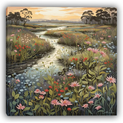 Wildflower Serenity by the Stream – Wrapped Canvas Wall Art