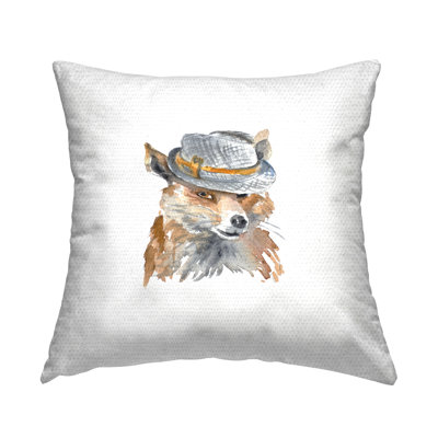 Fox Wearing Fedora Hat Nature Animal Fashion Outdoor Printed Pillow by Lanie Loreth