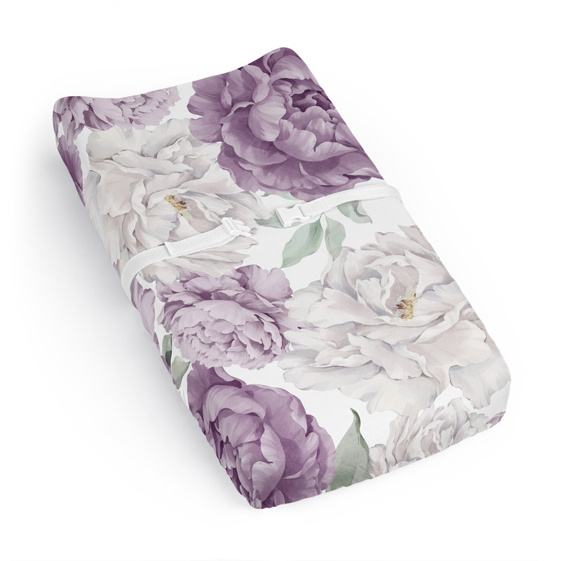 Peony Floral Garden Lavender Purple and Ivory Changing Pad Cover Sheet