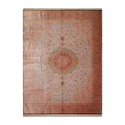 9x12 Gray, Blush Hand Knotted Silk Traditional Authentic Kum 500 KPSI Area Rug
