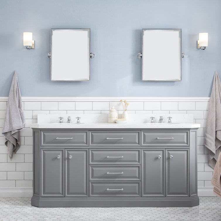 Bruning 72" Carrara Quartz Countertop Bath Vanity with Mirror