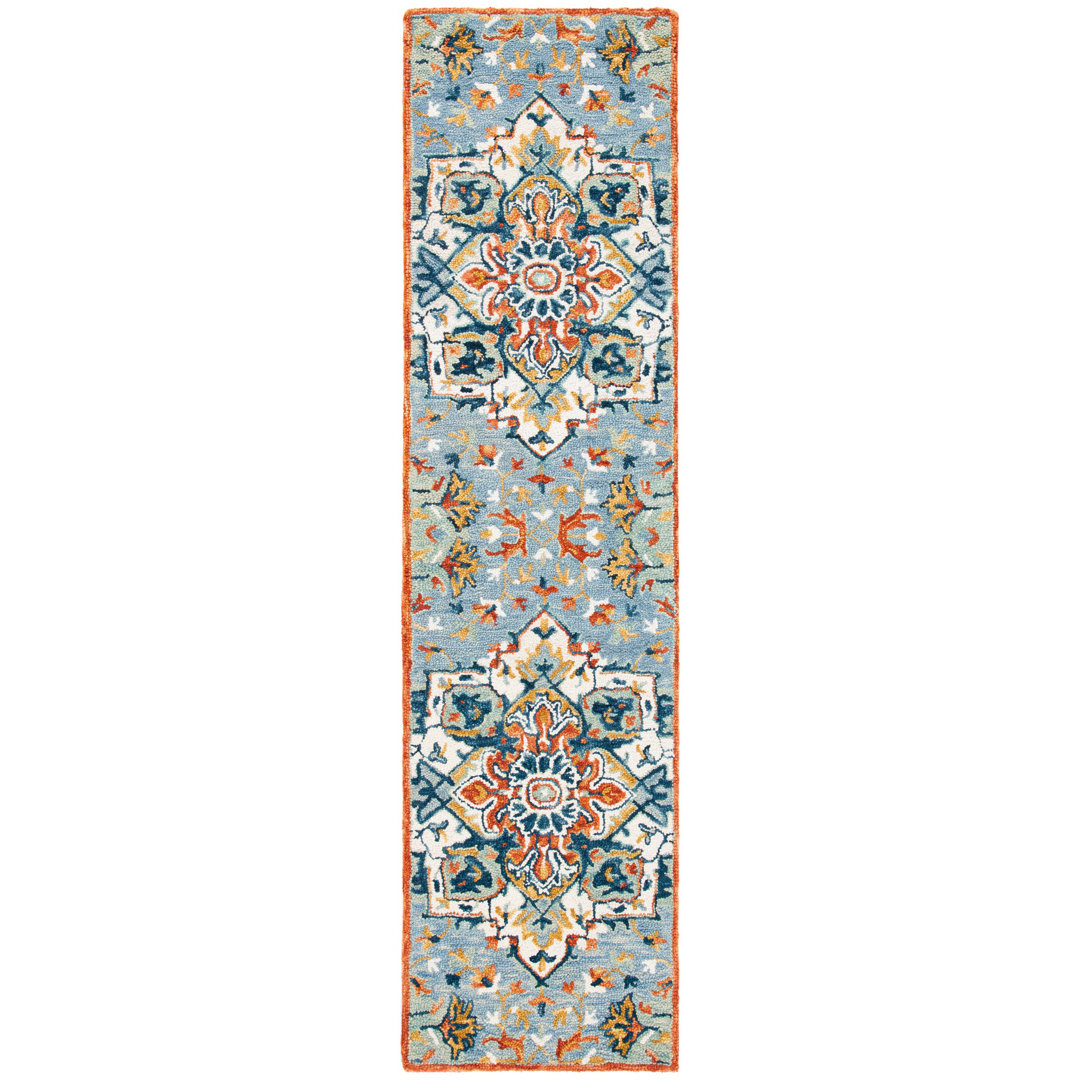 Vahakn Hand Tufted Wool/Cotton Southwestern Rug in Blue/Rust Bungalow Rose Rug