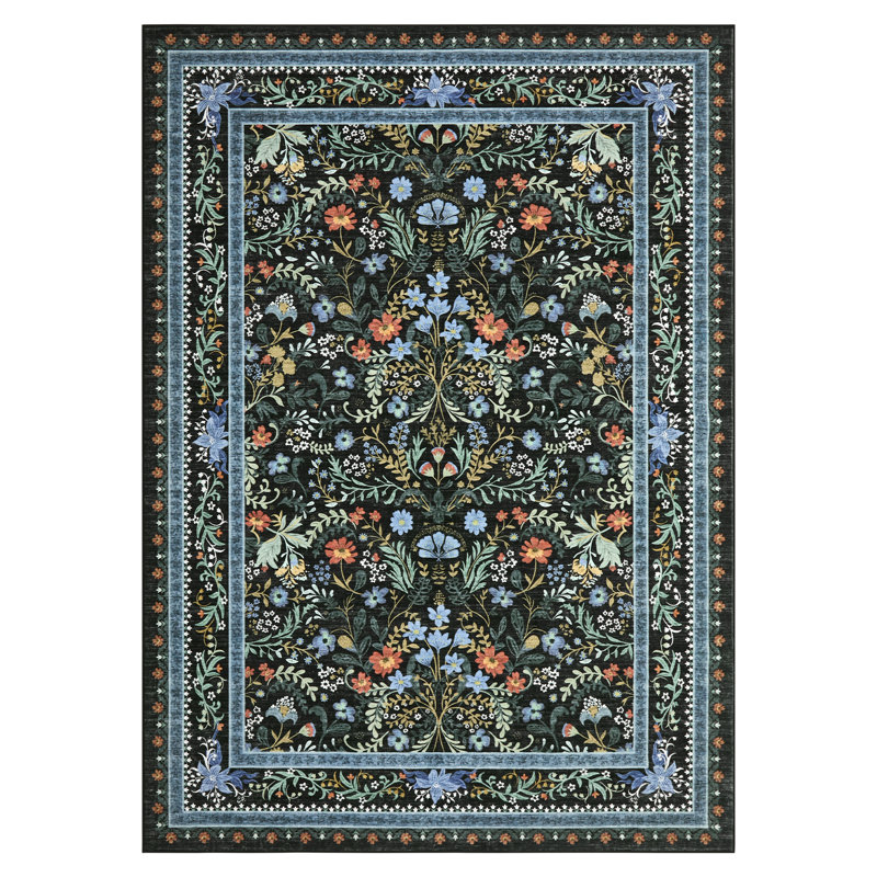 Tapis lavable moderne avec envers antidérapant, Noir, 5*7ft