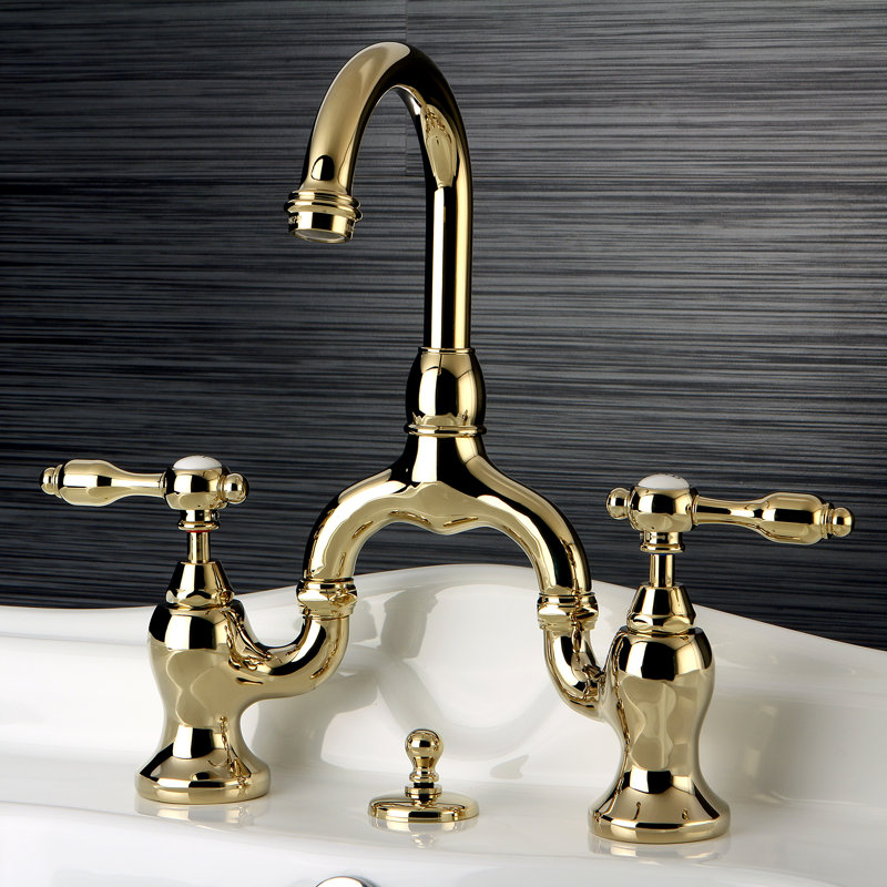 Robinet de salle de bain pont à deux poignées et fixation sur le comptoir à 3 trous Kingston, Laiton poli