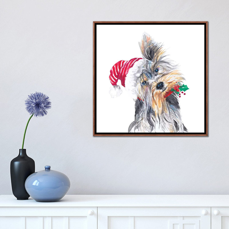 " Holiday Dog III " by Patricia Pinto, 18" H x 18" W x 1.5" D, Classic Wood Frame, No Mat