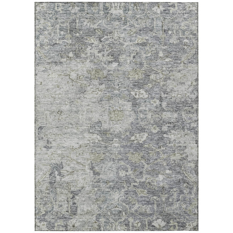 Tapis d'intérieur lavable oriental beige et gris anthracite 5 pi x 8 pi