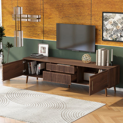 Mid Century TV Stand With 2 Drawers, Media Console Table For Tvs Up To 80'', Entertainment Center With Storage For Living Room, Bedroom, Home Theatre