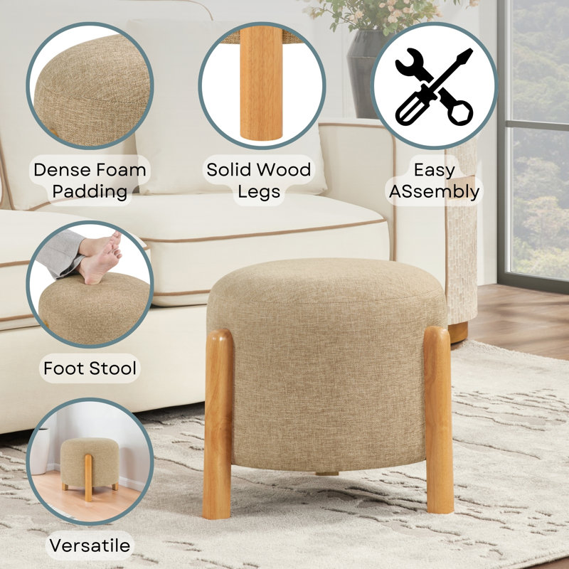 Sola Upholstered Ottoman Foot Stool, Tan