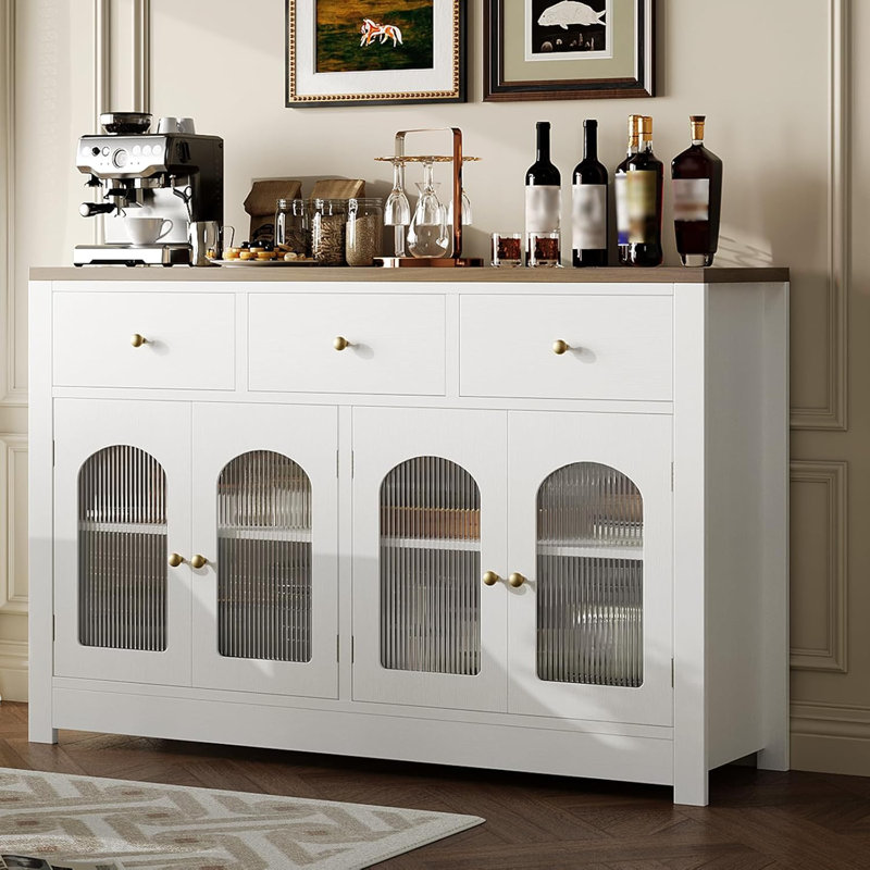 Buffet 55 "en bois blanc avec tiroirs et rangement pour la cuisine et la salle à manger, Blanc