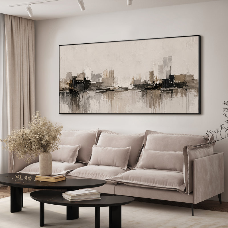 Très grand art mural imprimé sur toile - Abstrait beige minimaliste, décor de salon - "Assemblage requis (cadre non fini)"