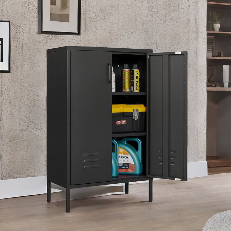Armoire de rangement en acier, Noir, noir, noir, noir