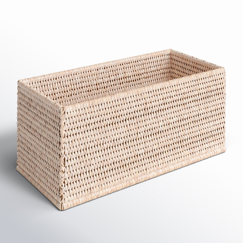 Panier rectangulaire en rotin Glasgow, Blanc délavé