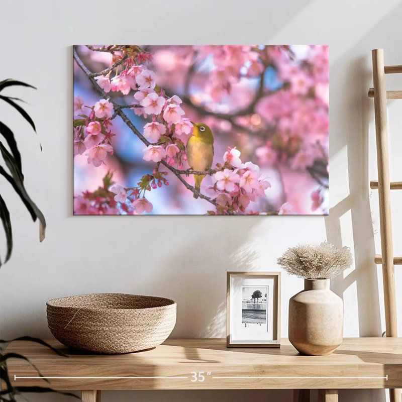 Oiseau chanteur sakura brun, H 16 po x l 24 po