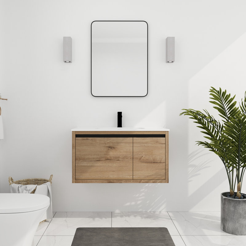 Meuble-lavabo mural 36 po avec lavabo gel, Imitation chêne
