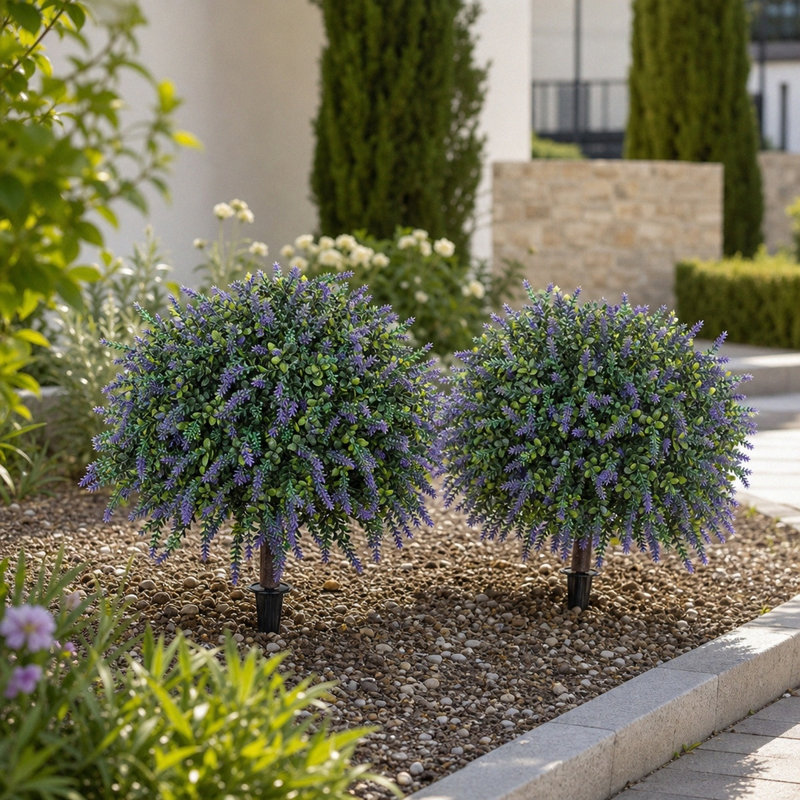 2 arbres topiaires en cèdre artificiel 21 po pour l'extérieur avec piquet