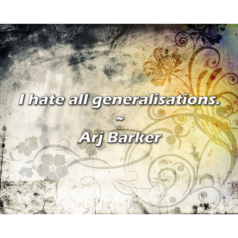 Arj Barker Citation: Je déteste toutes les généralisations., H 20 po x l 24 po