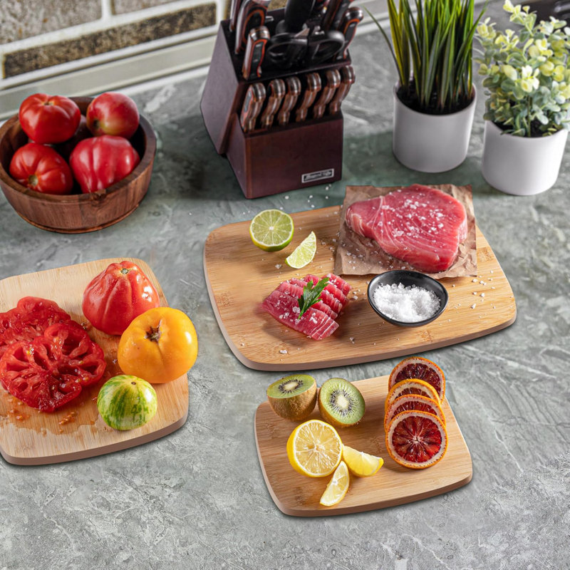 3-Piece Bamboo Cutting Board Set – Reversible Knife-Friendly Kitchen Prep & Serving Boards