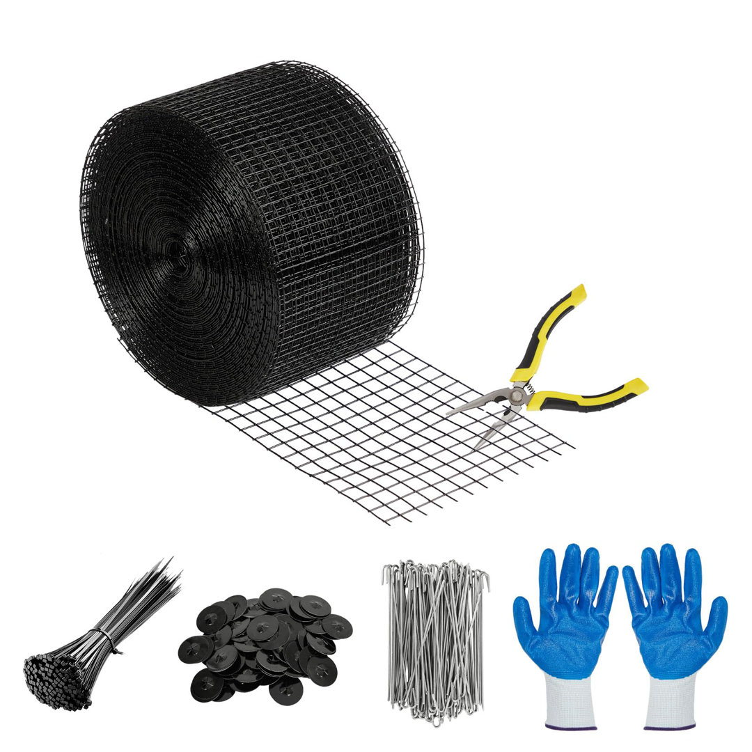 Rust-Proof PVC Coated Wire Mesh Solar Panel Guard Kit - 6in x 120ft - 100 Fastener Clips, 100 Cable Ties, Gloves & Pliers - Pigeon Proofing and Roof A