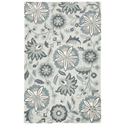 Blossom Hand Tufted Wool/Cotton Floral Rug in Blue/Ivory