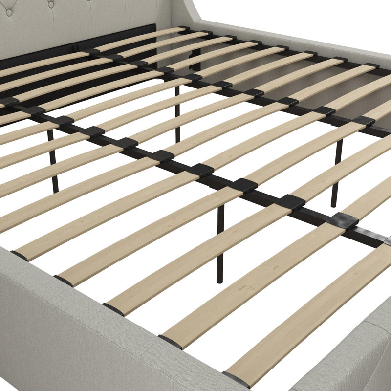 King Gray Linen Tufted Upholstered Bed with Metal Frame