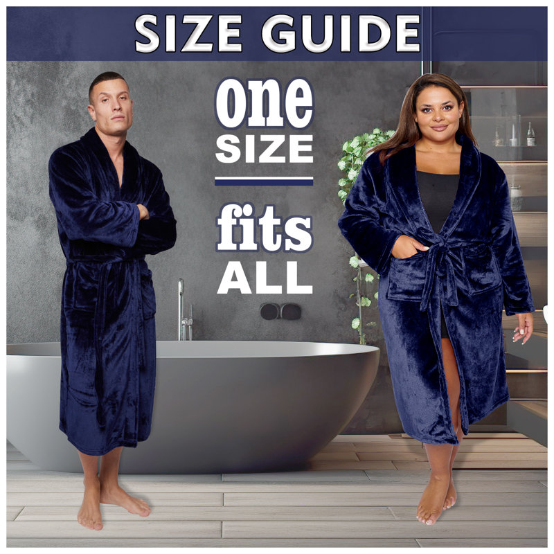 Flannel Mid-Calf Bathrobe with Pockets, Charcoal
