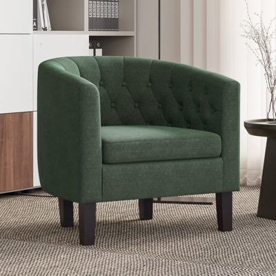 Evelie 28.25" W Tufted Linen Barrel Chair Upholstered