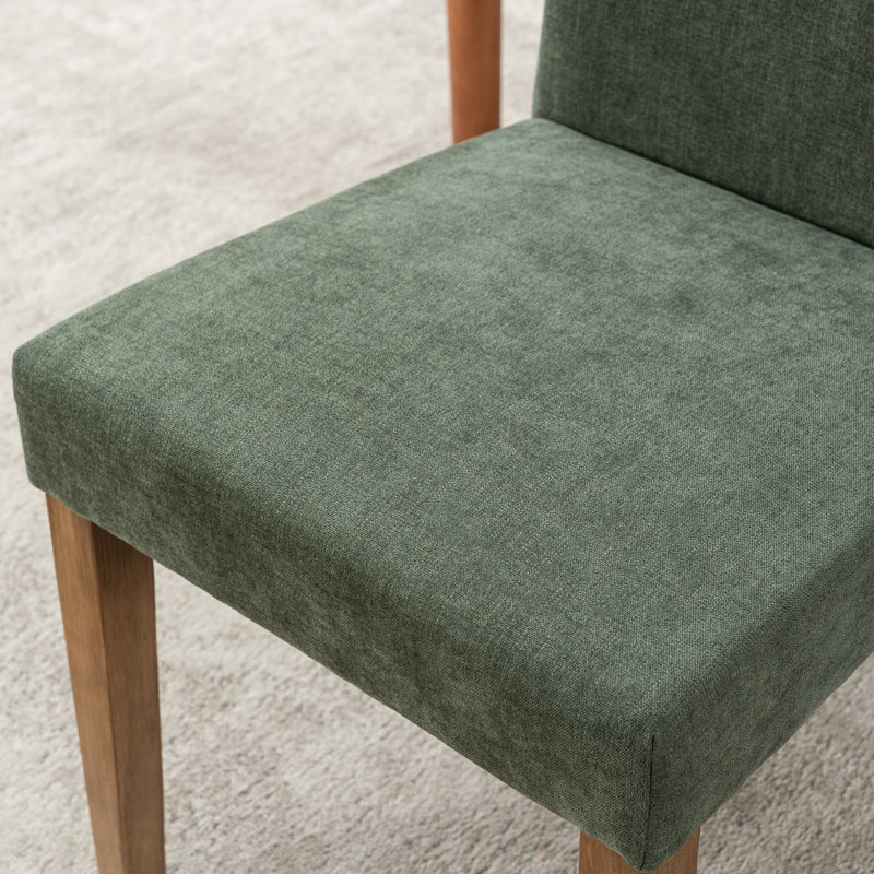 Fabric Upholstered Dining Chair Side Chair With Solid Wood Legs, Green, 2