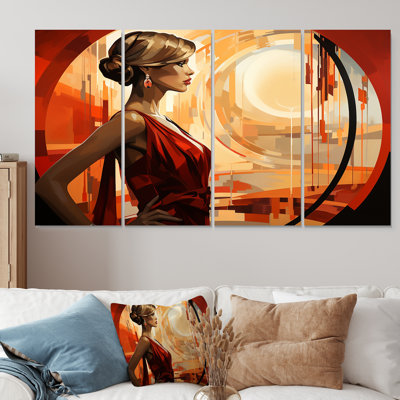 «Red Allure Glam Woman Portrait II», ensemble de 4 décorations murales femme