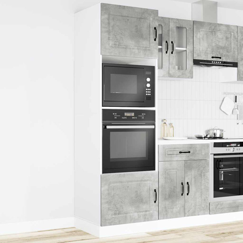 Oven Cabinets 2 Pcs Lucca Engineered Wood, Concrete Grey