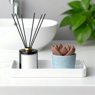 Small Rectangular Vanity Tray For Bathroom, Ceramic Countertop Organizer For Soap And Cosmetics, 1-Pack (White)