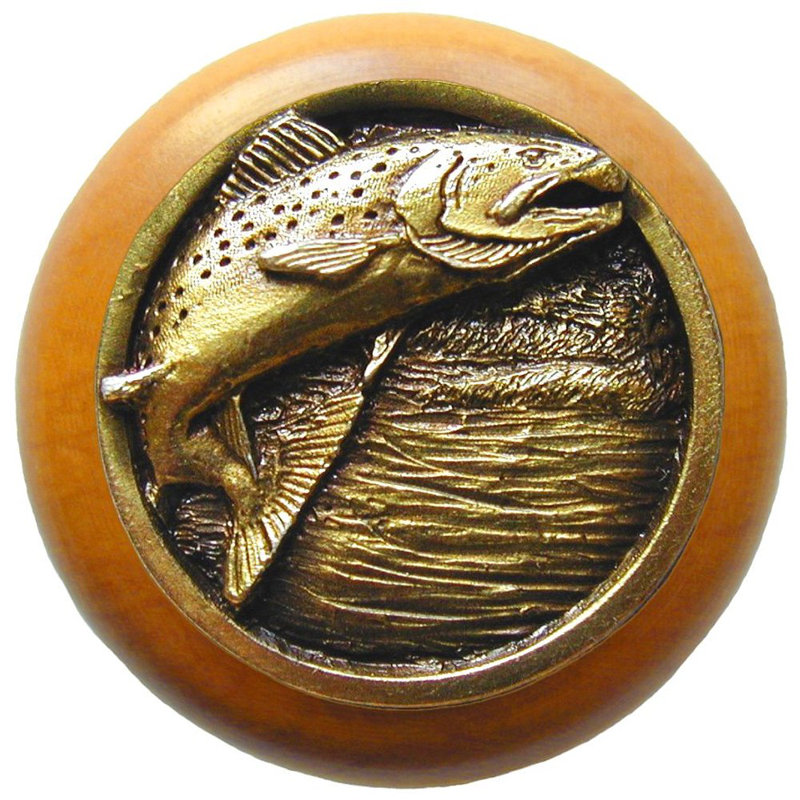 Great Outdoors Mushroom Knob, Antique Brass / Maple Wood