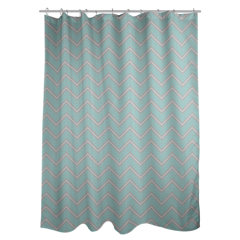 Rideau de douche simple à chevrons à la main classic, Bleu sarcelle pâle / gris