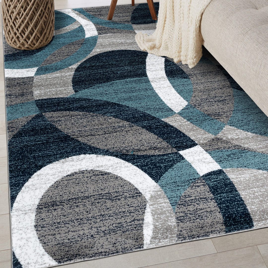 Mehul Abstract Machine Woven Area Rug in Blue/Ivory/Gray – Modern Abstract Design, Living Room, Bedroom, Dining Room, Durable Carpet Wrought Studio™ Rug 
