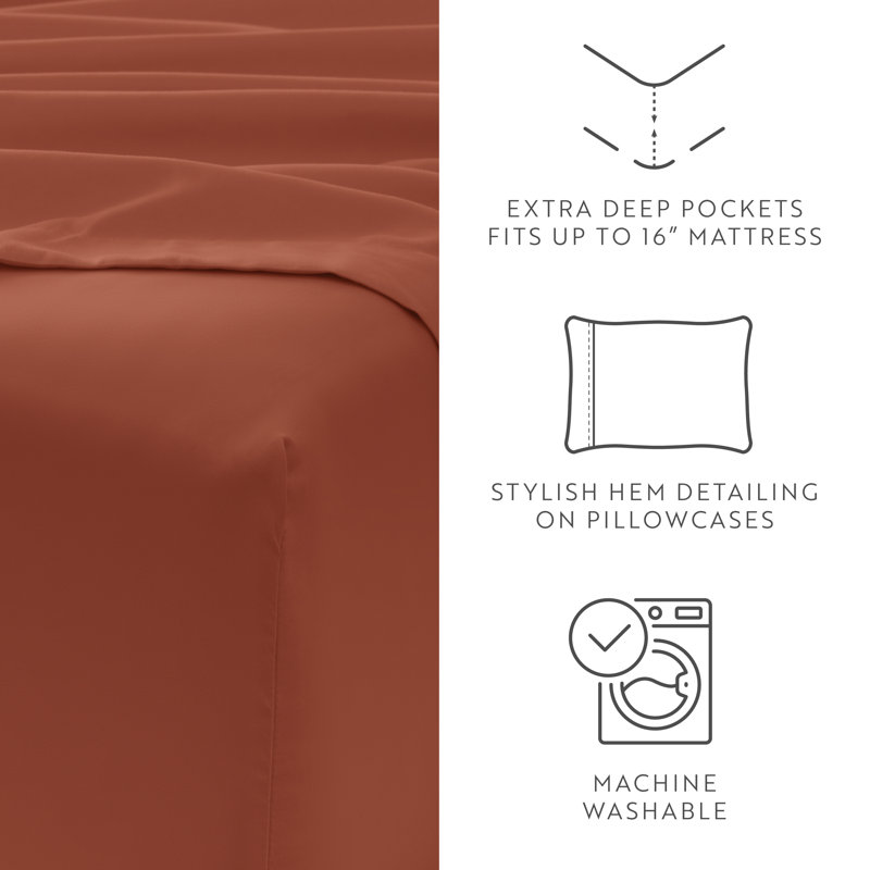 Ultra Soft Double Brushed 4 Piece Sheet Set – Deep Pocket Fade Resistant Bedding, Twin Sheet Set with 1 Pillowcase, Clay