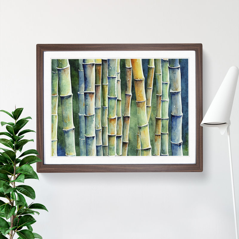 Watercolour Bamboo Forest Vol.2 - Single Picture Frame Painting, Walnut Framed, 25cm H x 34cm W x 2cm D