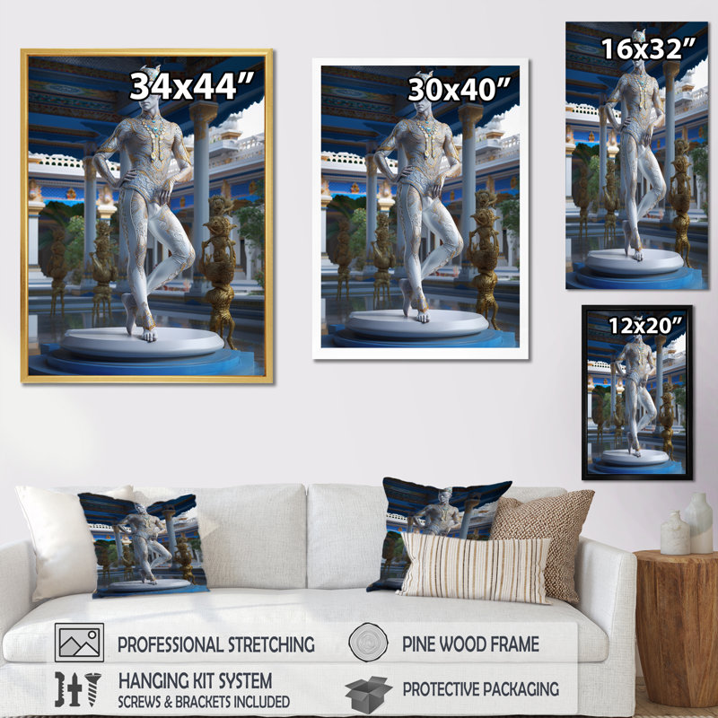 Sculpture exquise, homme divin élégant sur toile, Cadre flottant doré, H 32 po x l 16 po x P 1 po