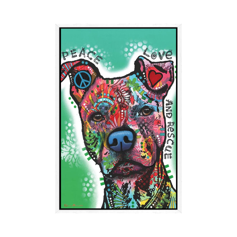 Peace, Love, And Rescue by Dean Russo - Painting on Canvas, 101.6cm H x 66.04cm W x 3.81cm D, White Framed