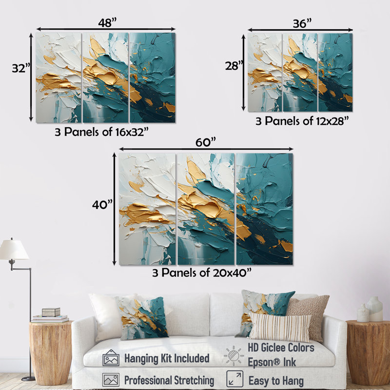 Lailah - ensemble d'art mural vagues côtières, Toile tendue, H 40 po x l 60 po x P 1 po