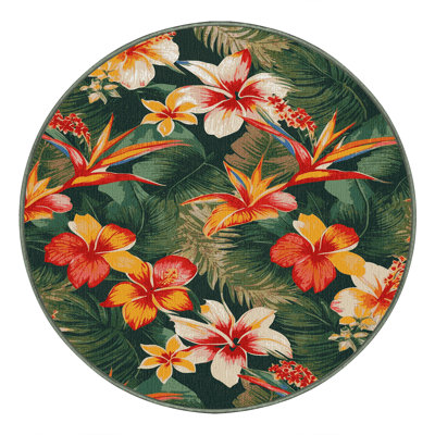 Washable Flower Sprays Hawaiian Area Rug