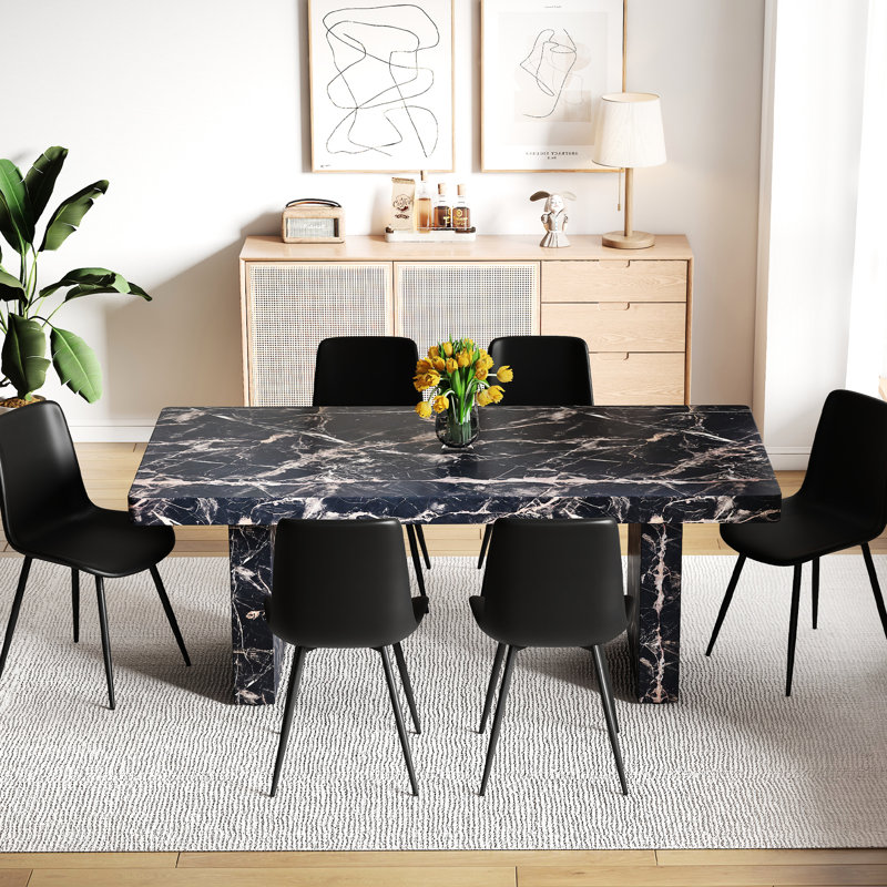 Ensemble de salle à manger luxueux en marbre noir - MDF élégant, moderne, parfait pour la salle à manger et le travail