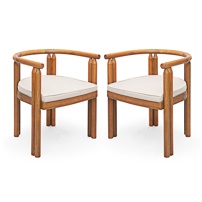 Chaise de salle à manger avec accoudoirs en bois et coussin, ensemble de 2