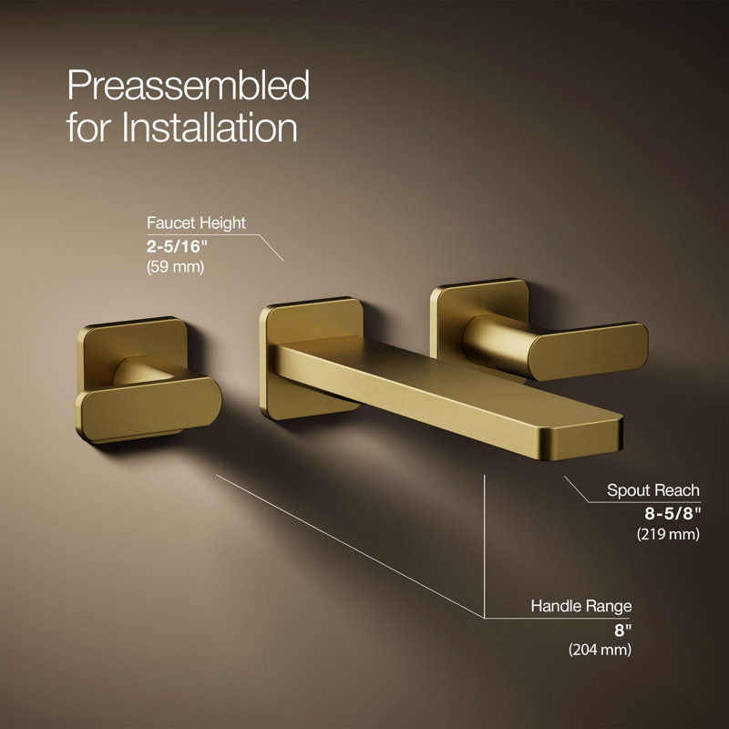 Parallel Wall-Mount Bathroom Sink Faucet Trim, Gold